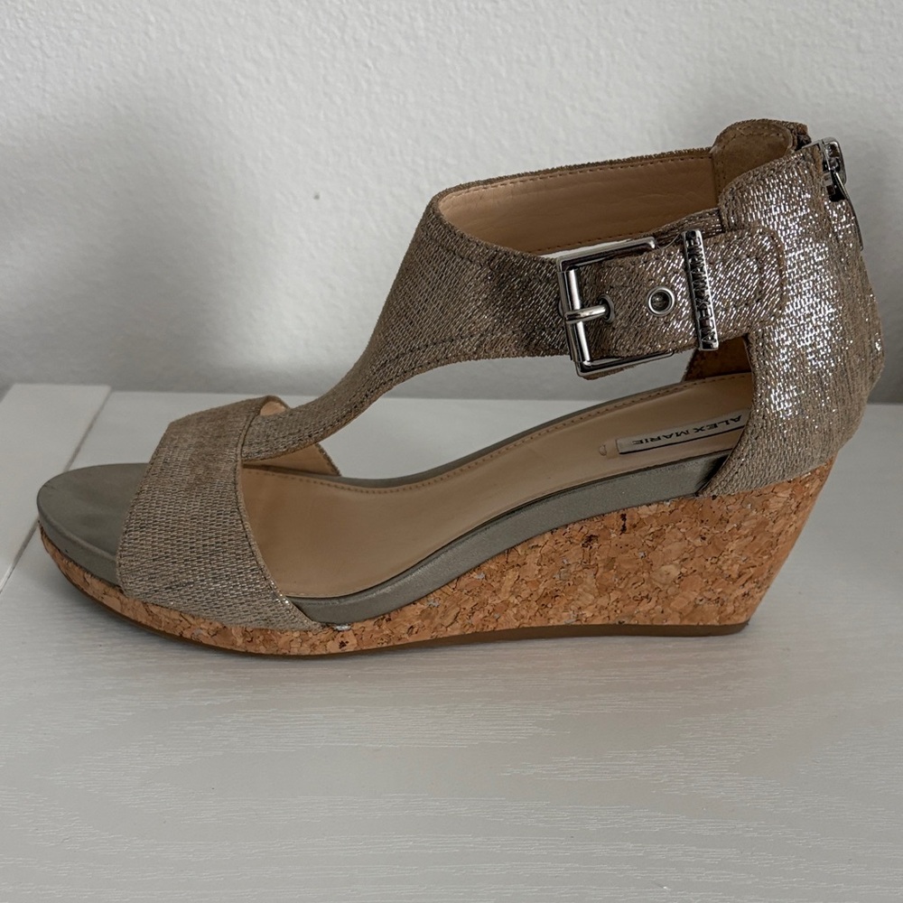Alex Marie Metallic Tan Wedge Sandals